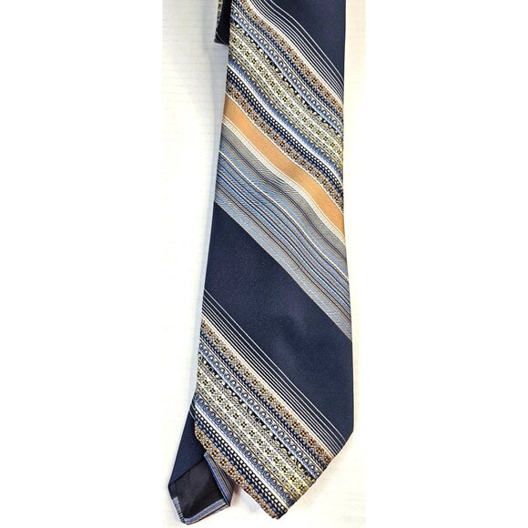 Regal Designer Collection Mens Tie Navy Blue & Gold Striped Pattern Silk - Picture 3 of 7